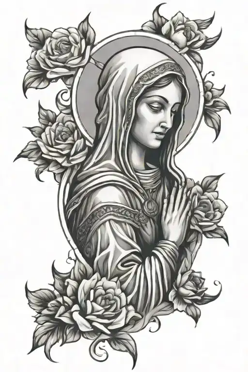 Mother Mary Surrounded By Flowers