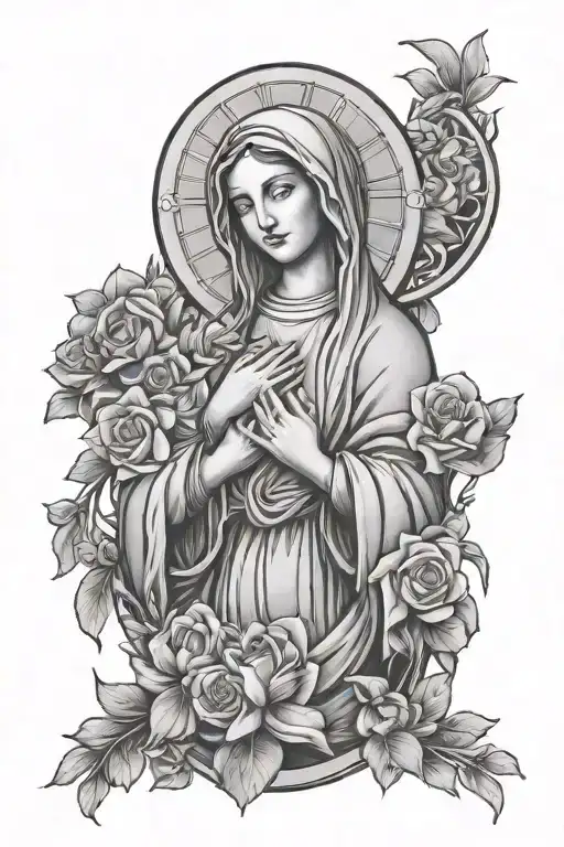 Mother Mary Surrounded By Flowers