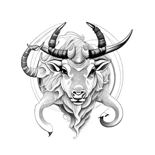 Capricorn And Bull Face Tattoo Connected