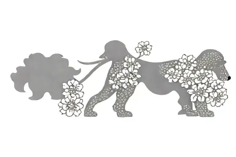 Standard Poodle Dog Silhouette With Dogwood Flowers