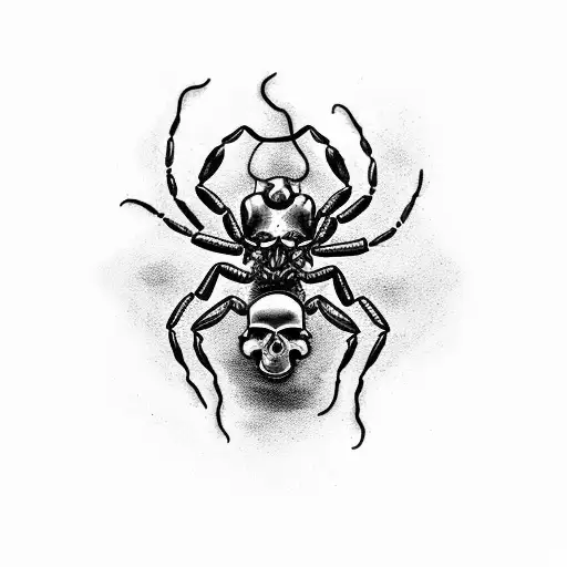 A Detailed Black And Grey Tattoo Of A Scorpion Crawling Out Of A Dark And Mysterious Skull