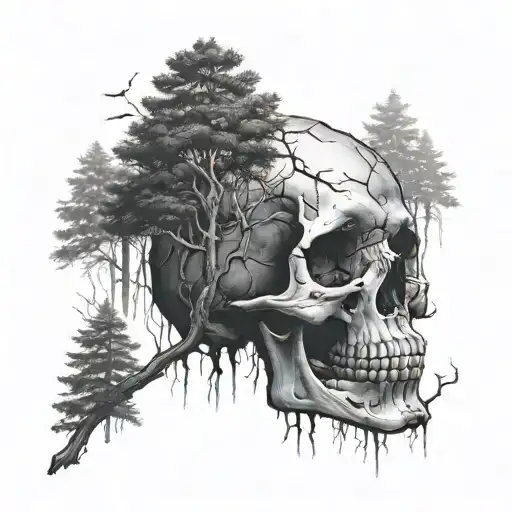 Skull Fading Into Woods