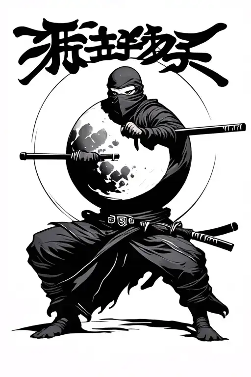 Ninja With Moon And Japanese Design Inspired