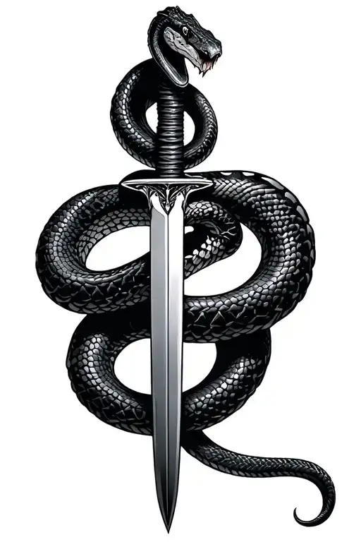 Snake And Long Dagger Wrapped Tightly Holding
