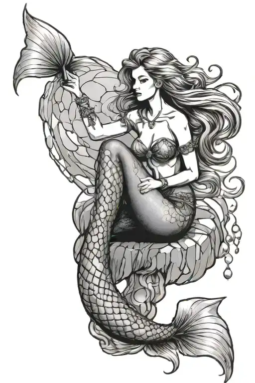 Mermaid Sitting On Rock