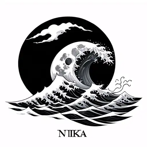 Moon And Wave With Nika Name At The Bottom