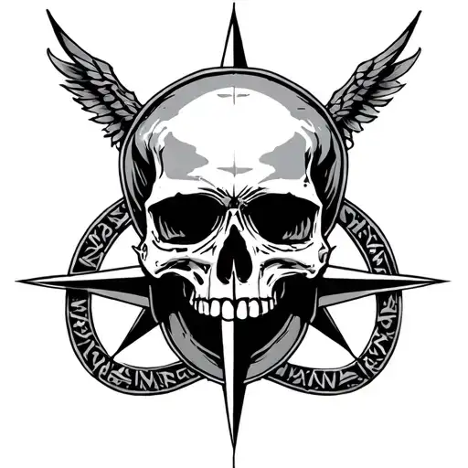 Skull And Compass Rose Intertwined