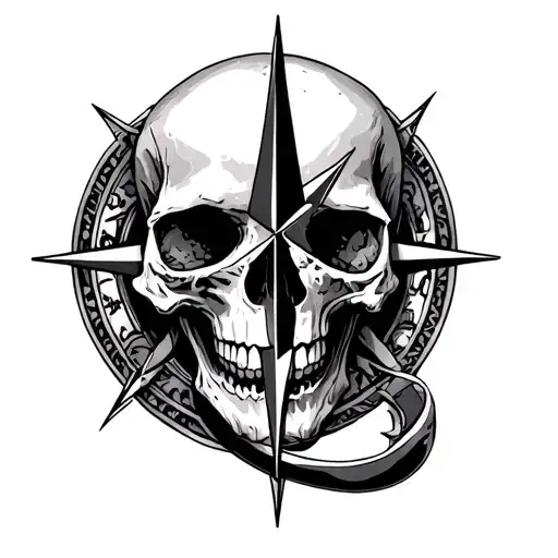 Skull And Compass Rose Intertwined