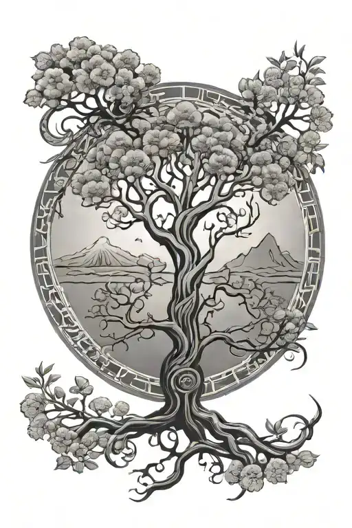 Asian Tree Of Life Mandala Design Incorporating Elements