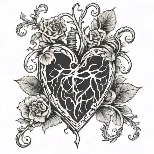 A Heart Monitor Line Morphing Into A Vine Of Dead Flowers