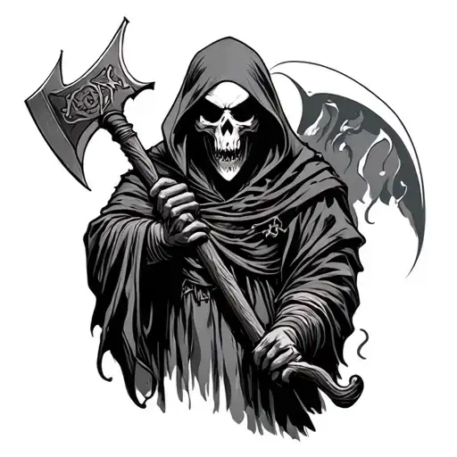 Reaper Holding An Axe Hand Drawn Semi Realistic