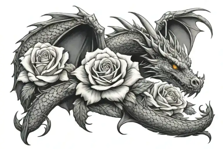 Dragon And Roses
