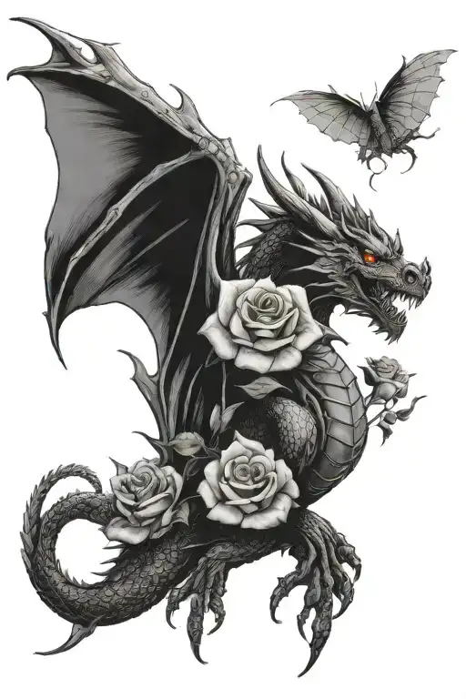 Dragon And Roses
