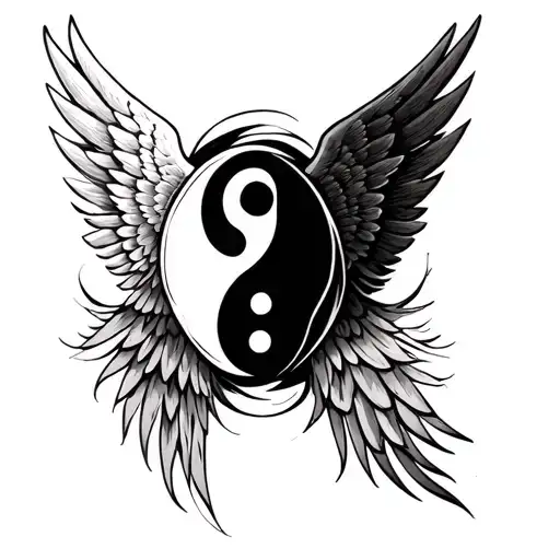 Two Wings Facing Like Ying And Yang On The Biceps Connected By The Line Around The Biceps