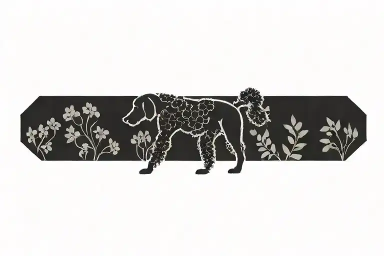 Standard Poodle Silhouette Framed By Dogwood Flowers