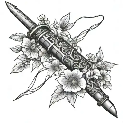 Military Bayonet Wrapped In Wildflowers