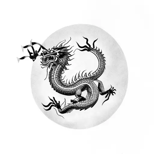 Chinese Dragon Going Vertically Down With Horns