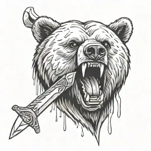 A Bear With Daggers In Its Mouth And White Eyes