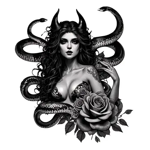 Demon Woman With Snakes And Roses