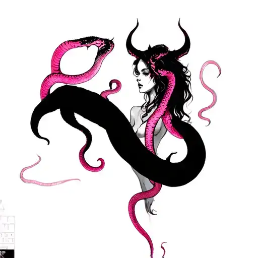 Half Demon Woman With Pink Snakes Without Filling