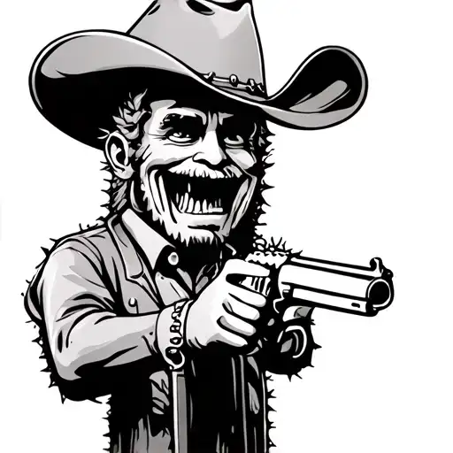 Cactus Wearing A Cowboy Hat Drinking A Beer And Shooting A Gun
