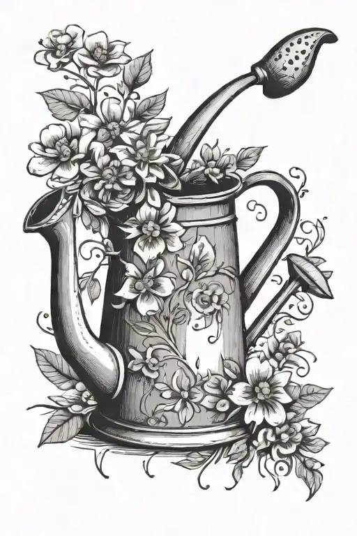 Old Watering Can With Dainty Flowers Growing Inside