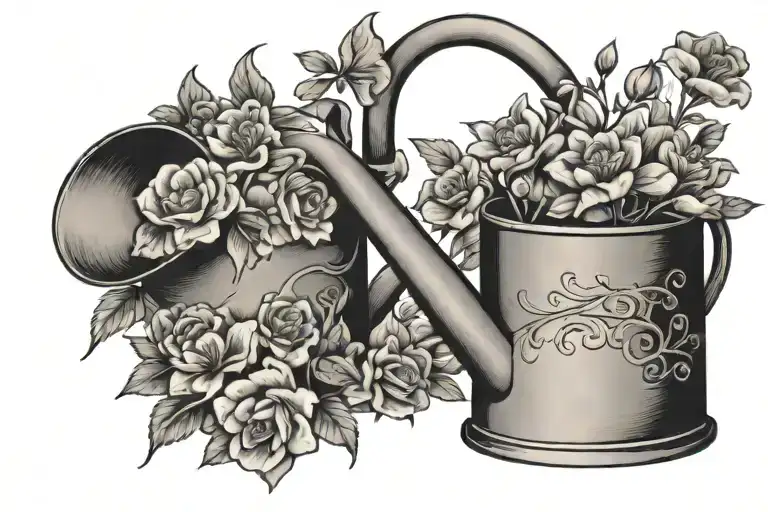 Old Watering Can With Dainty Flowers Growing Inside