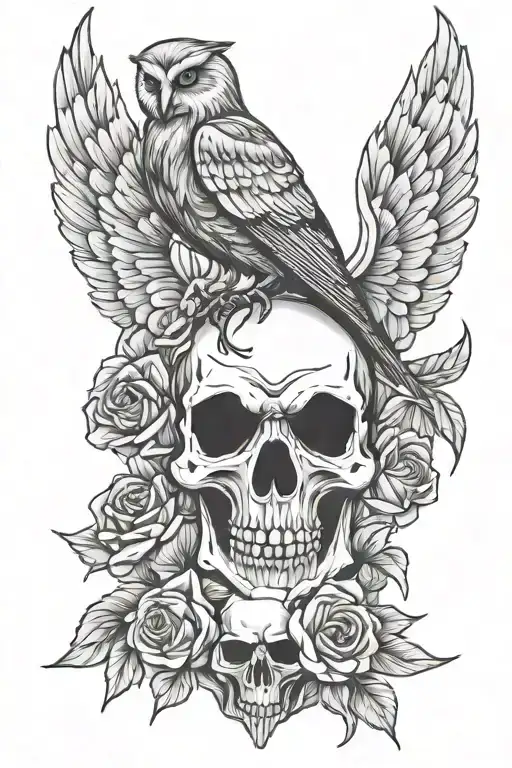 Skull Owl Raven Grim Reaper Holding A Bouquet