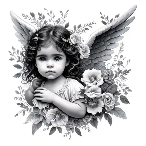 Baby Girl Angel Flowers Love Rip