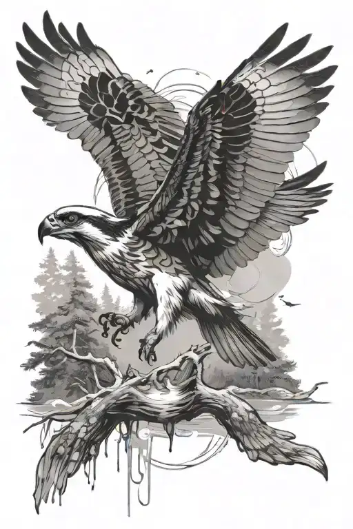 Osprey Catching A Small Trout From The Water In The Forest