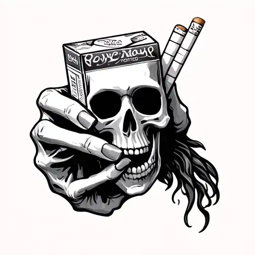 Skeleton Rock N Roll Hand Holding A Pack Of Cigarettes