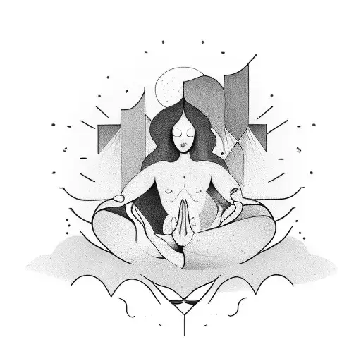 Woman Body Meditating With Nature In Body