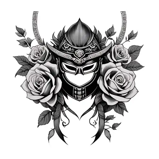 Gargon With Roses And Mask Samurai