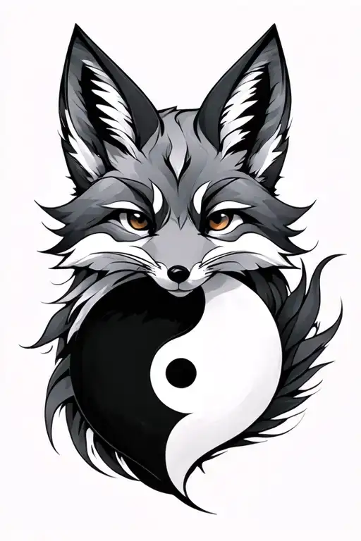 Kitsune Fox With Yin-yang