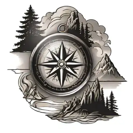Compass With Mountains