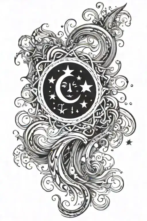 Sun Moon Stars Flowing Water