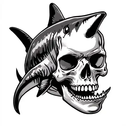 Priate Skull And Shark Tattoo Ideas