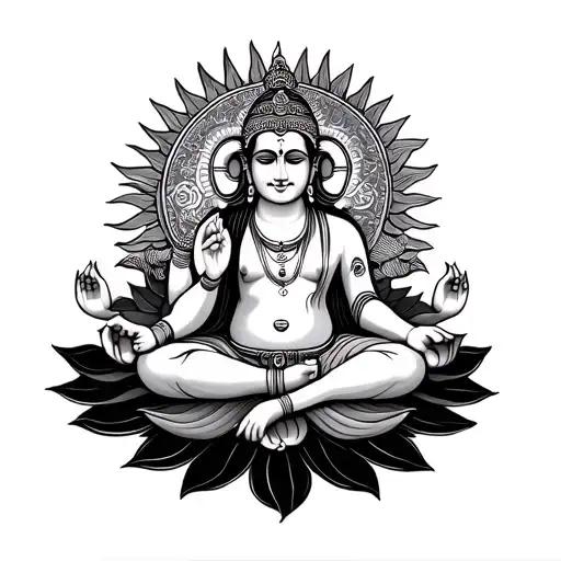 Ganupati On Lotus And Sun Shining