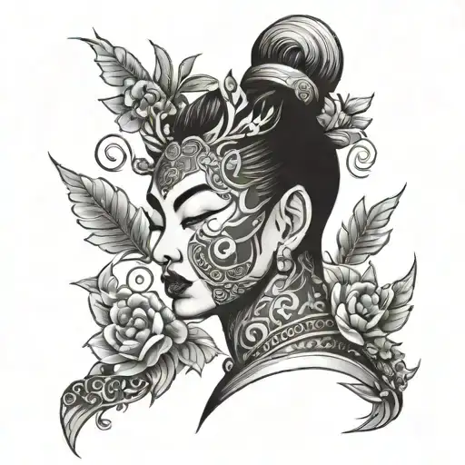 Light Tattoo On Side Neck In Asian Style That Catches An Eye