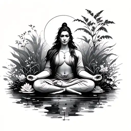 Warrior Meditating In A Garden Scene