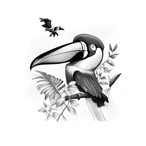 A Toucan And A Crow With Plants