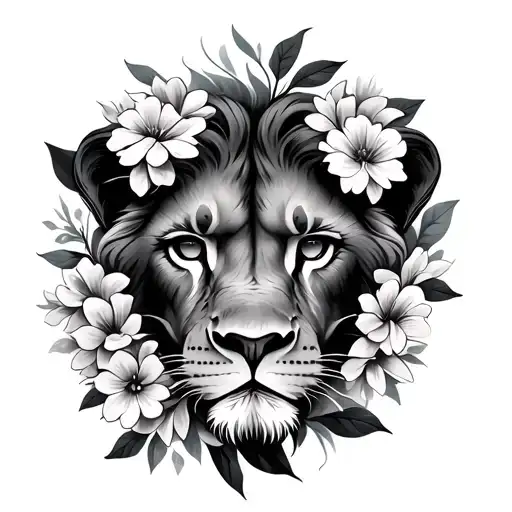 Lion Eyes With Flowers Around