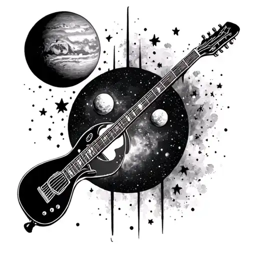 Guitar With Marigold Air Rifle Planets Stars Campervan