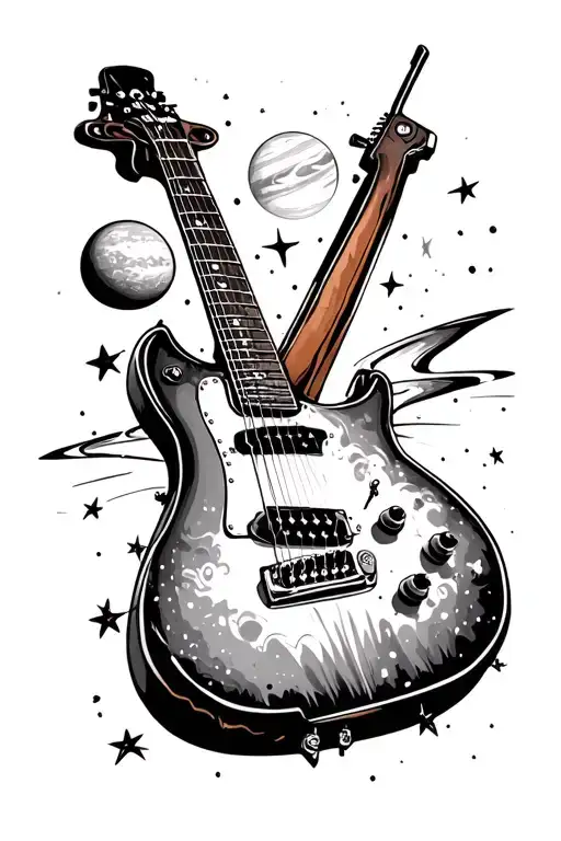 Guitar With Marigold Air Rifle Planets Stars Campervan