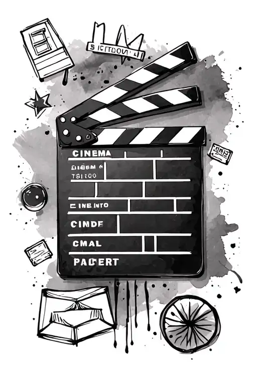 A Clapperboard In Sketch Stylie Surrounded By Cinema Icons And A Watercolor Background