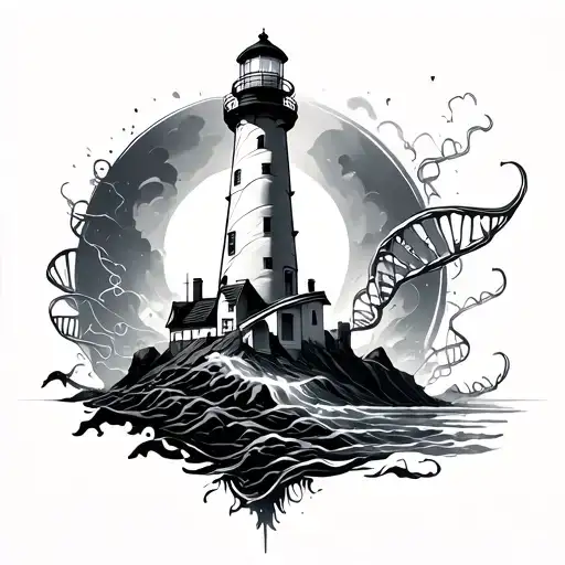Annihilation Lighthouse With Dna Strands Swirling