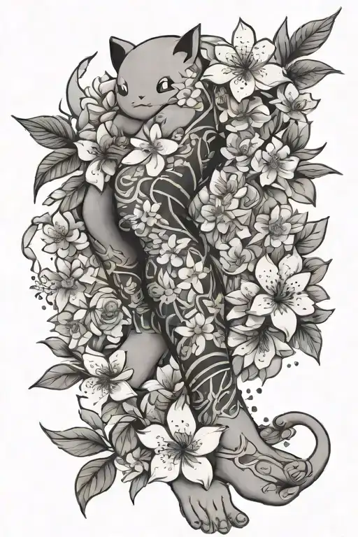 Cherry Blossoms Wrapped Right Leg Sleeve With Pokemon Sleeping In Flowers