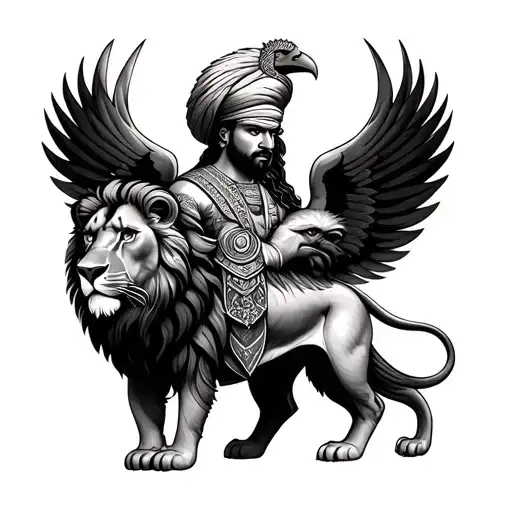 Hari Singh Nalwa With Lion And Eagle