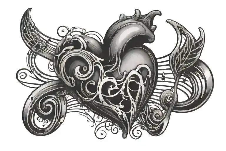 Broken Heart And Music Note Intertwined