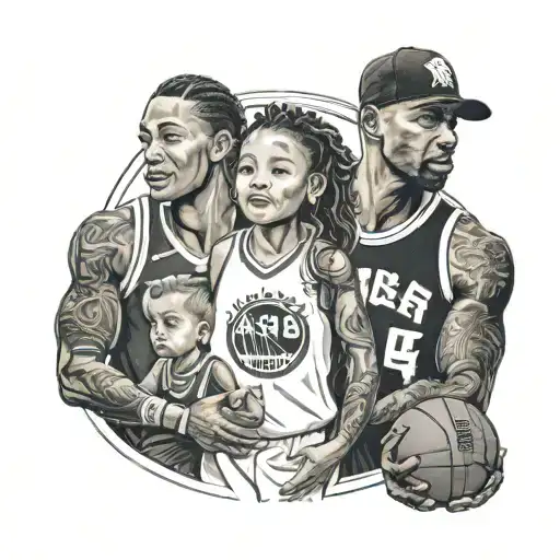 A Family Portrait With The Daughter Wearing An Nba Jersey In A Black-grey Style